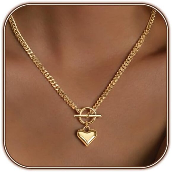 Jewelry - Heart Necklace for Women Gold/Silver Plated Trendy Heart Choker Lover Pendant Hy